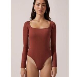 ASTR The Label NWT -519 Marsala Square Neck Long Sleeve Bodysuit‎ Plus 1X
